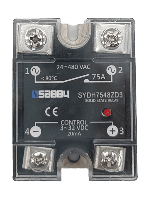Relé de estado sólido monofásico SSR 70-280VAC 24-480VAC 75A SABBY SA475AA