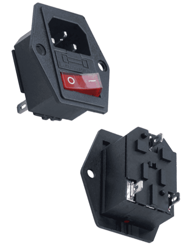 Conector c14 con suiche on off 2 pines y portafusible 5x25mm SKAC06