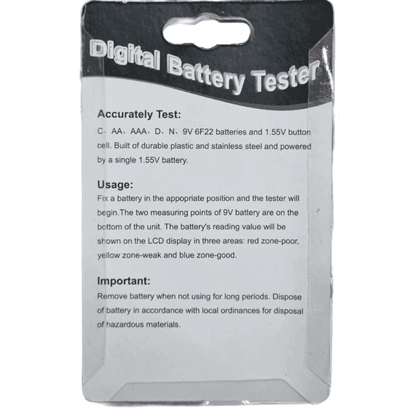 Tester Digital BT 886 Para Medir Nivel De Carga En Baterías Tipo AA AAA C D 9V TESTERP
