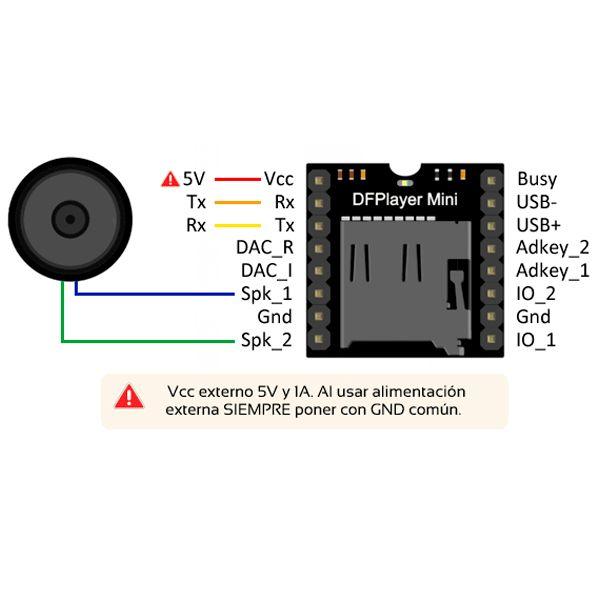 Módulo DFPlayer Mini Para Reproducción De Audio Mp3 Desde MicroSD DFPLAYER
