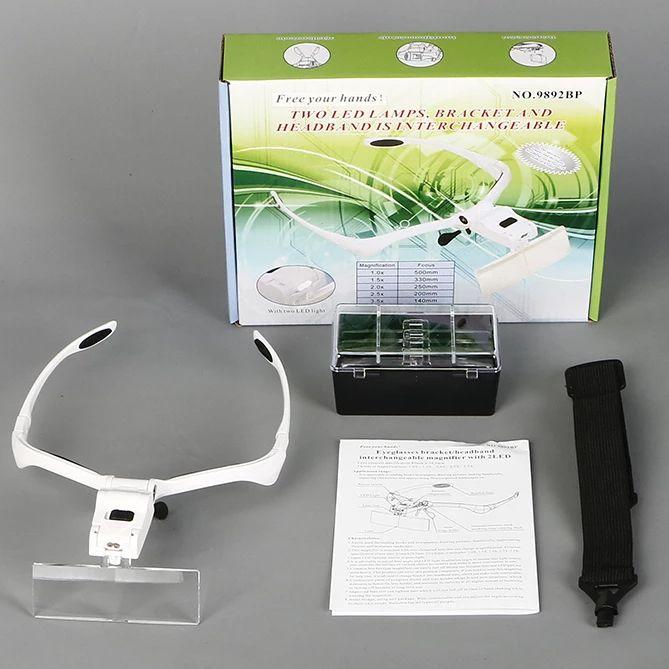 Lupa Tipo Gafa Con Juego De 5 Lentes Luz Led MG9892B